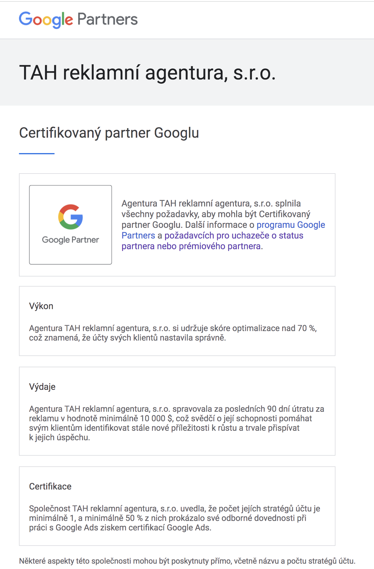 Certifikát Googlu máme v kapse